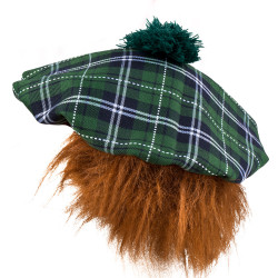 Skotský baret s vlasy zelený